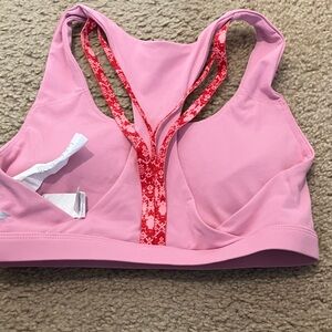 Fabletics Blush Pink Kessler Racerback Sports Bra with Red Snake Print Straps